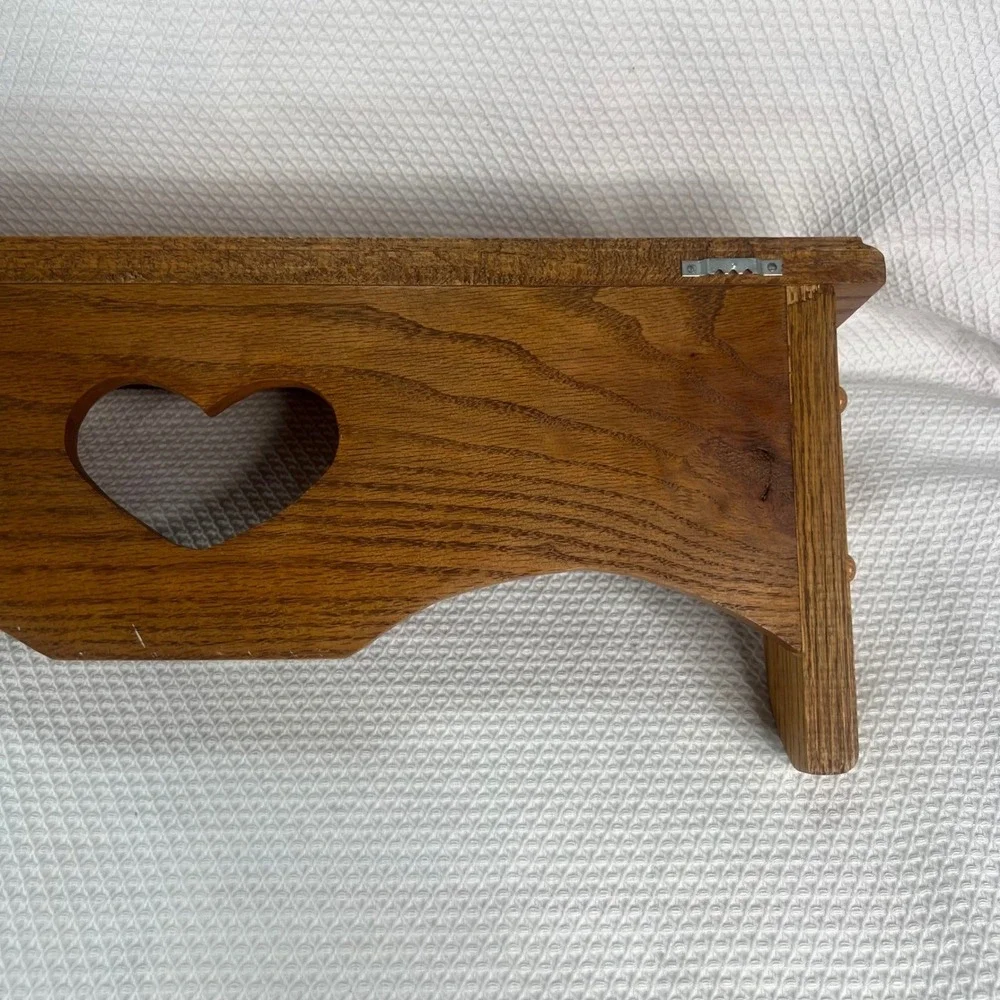 Vintage Solid Oak Wood Heart Cutout Wall Shelf Rustic Country Farmhouse 21 Inch
